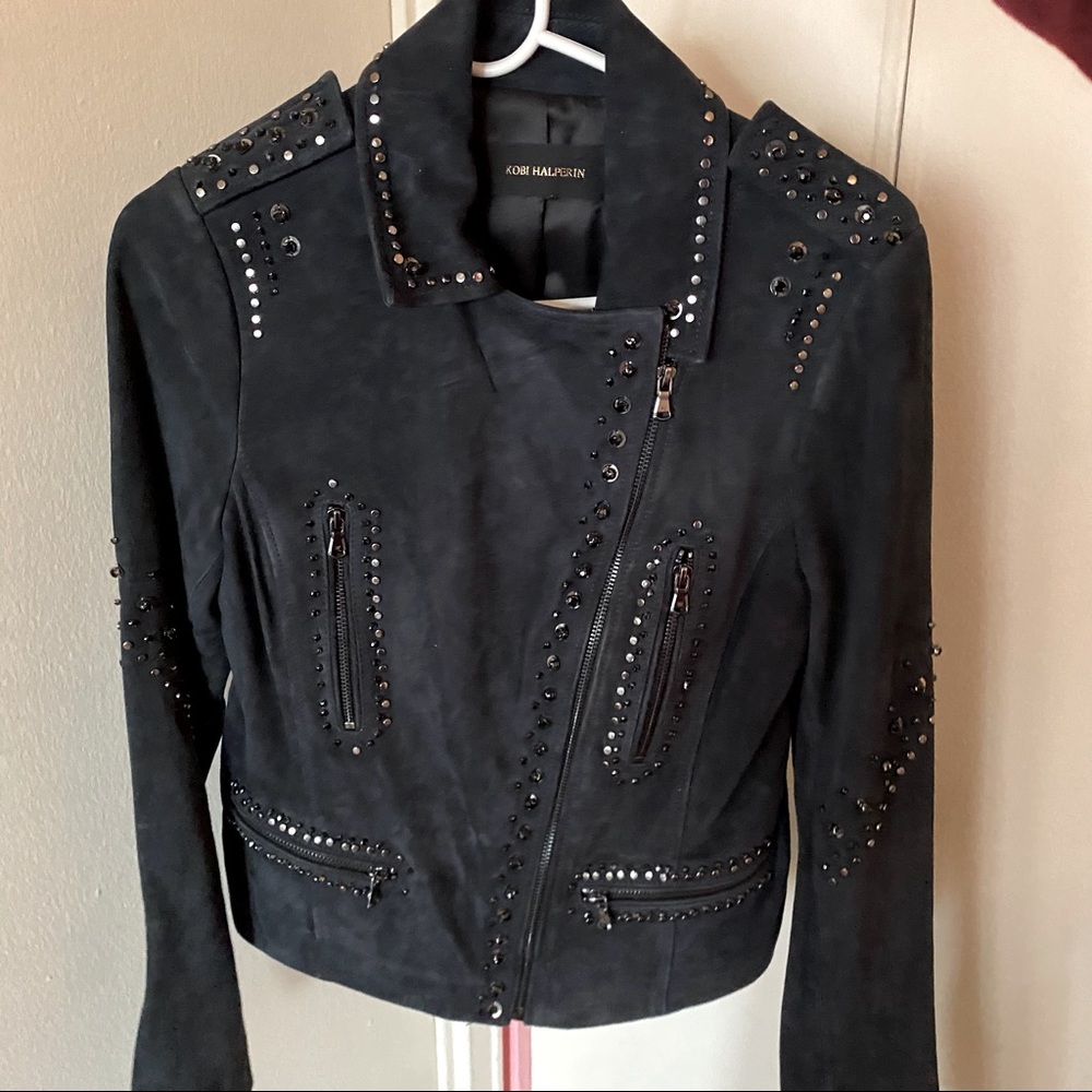 Kobi Halperin Veronica Embellished Black Suede Leather Jacket